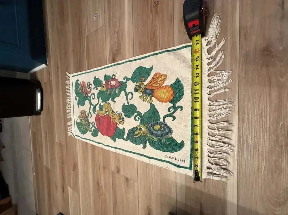 Vintage 1995 H.O.L. Woven Tapestry Wall Hanging Bug Insect Motif 17x33